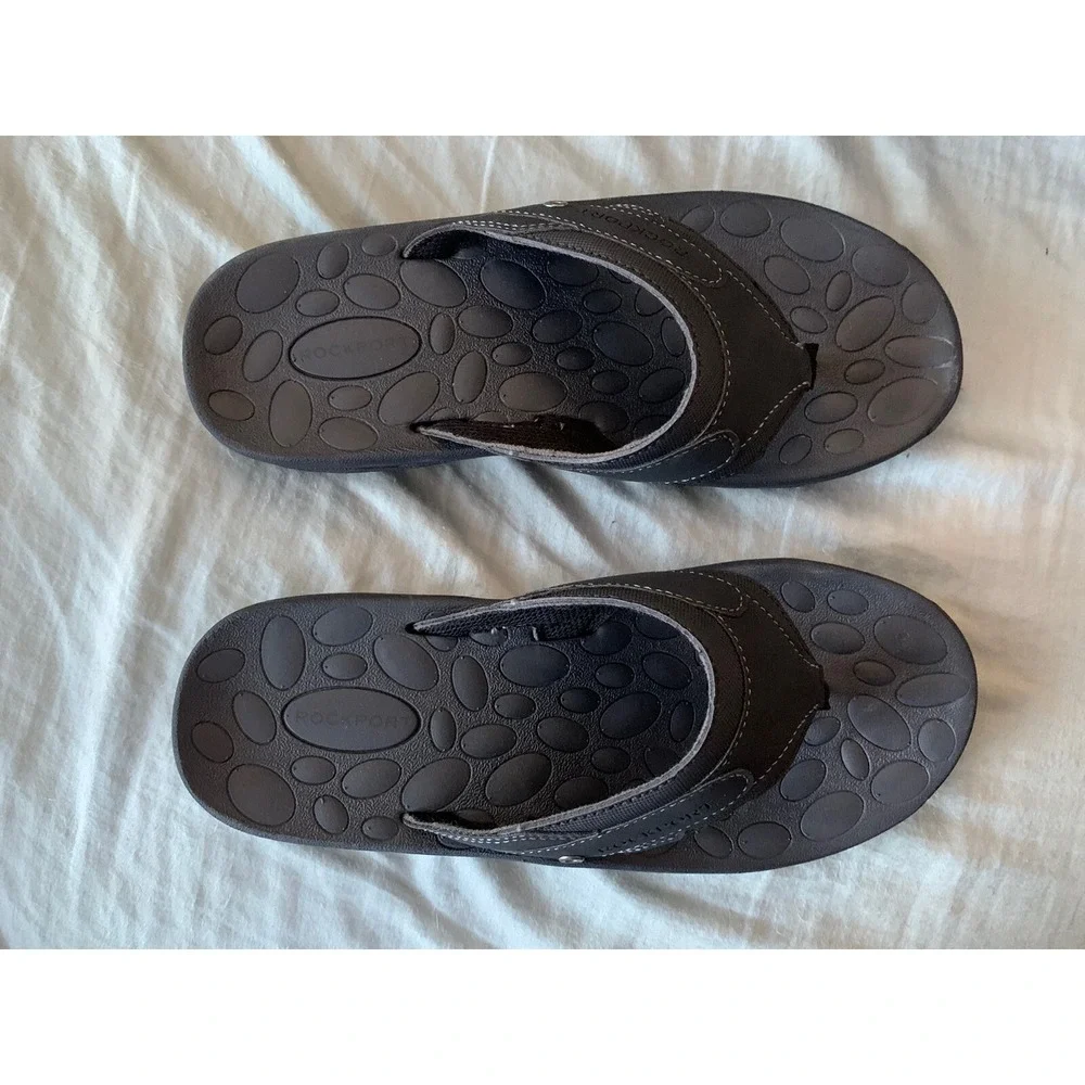 Rockport Men's Hayes Thong Sandals Black Size 8 NIB